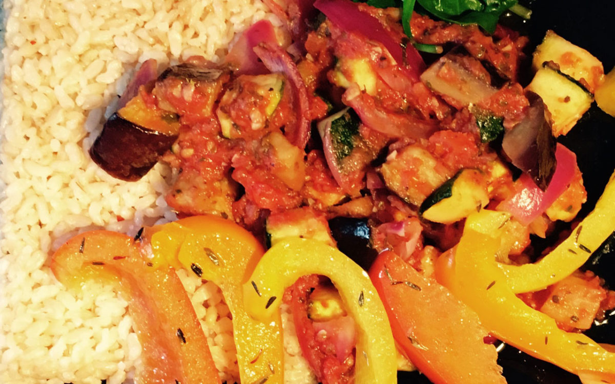 De-constructed ratatouille with rice