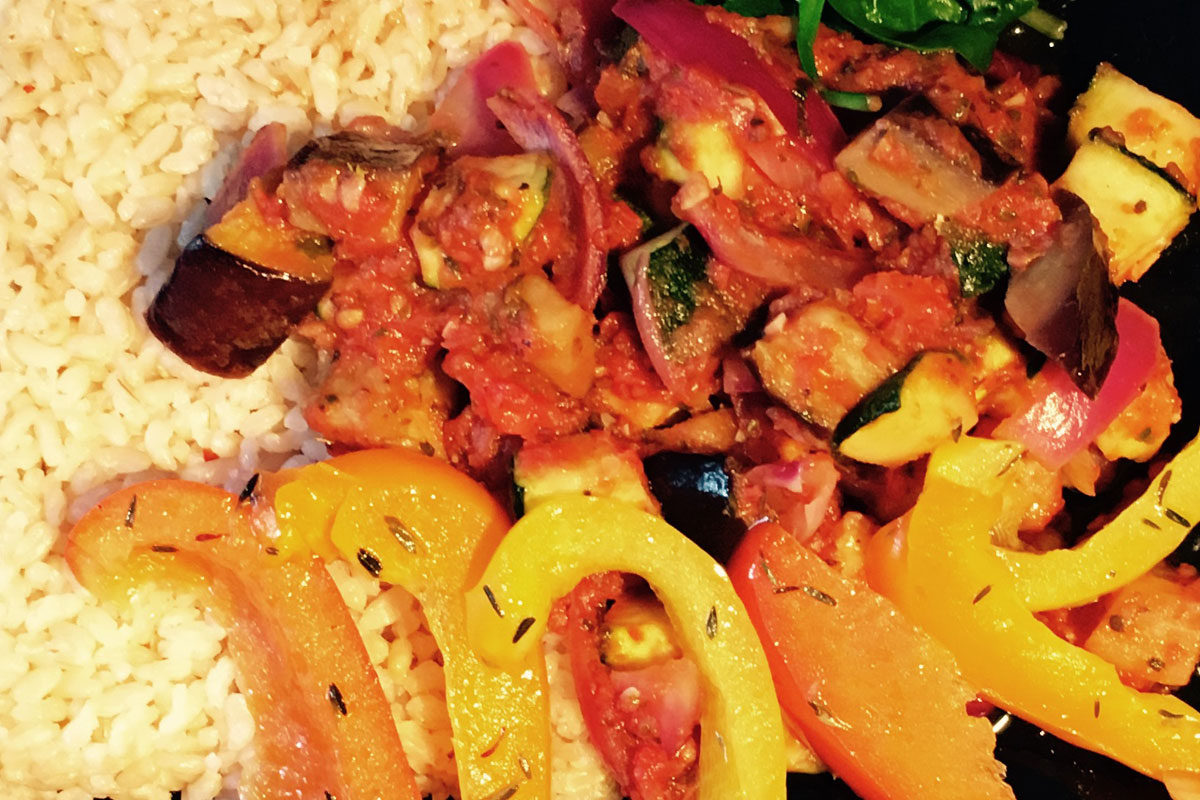 De-constructed ratatouille with rice